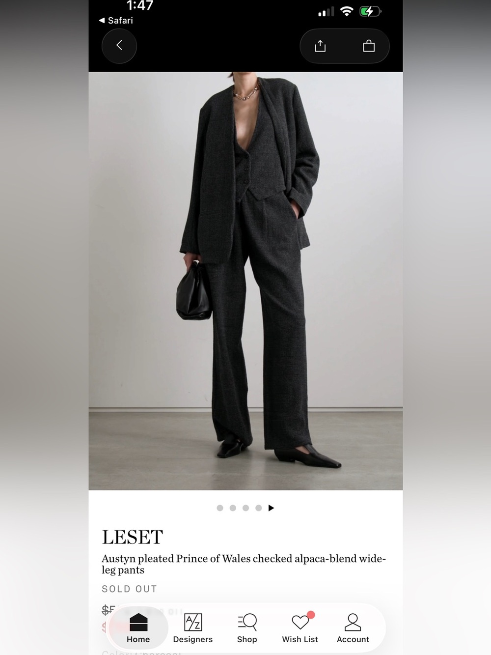LESET Pleated Prince of Wales Tailored Checked Alpaca-blend Wide-leg Pants